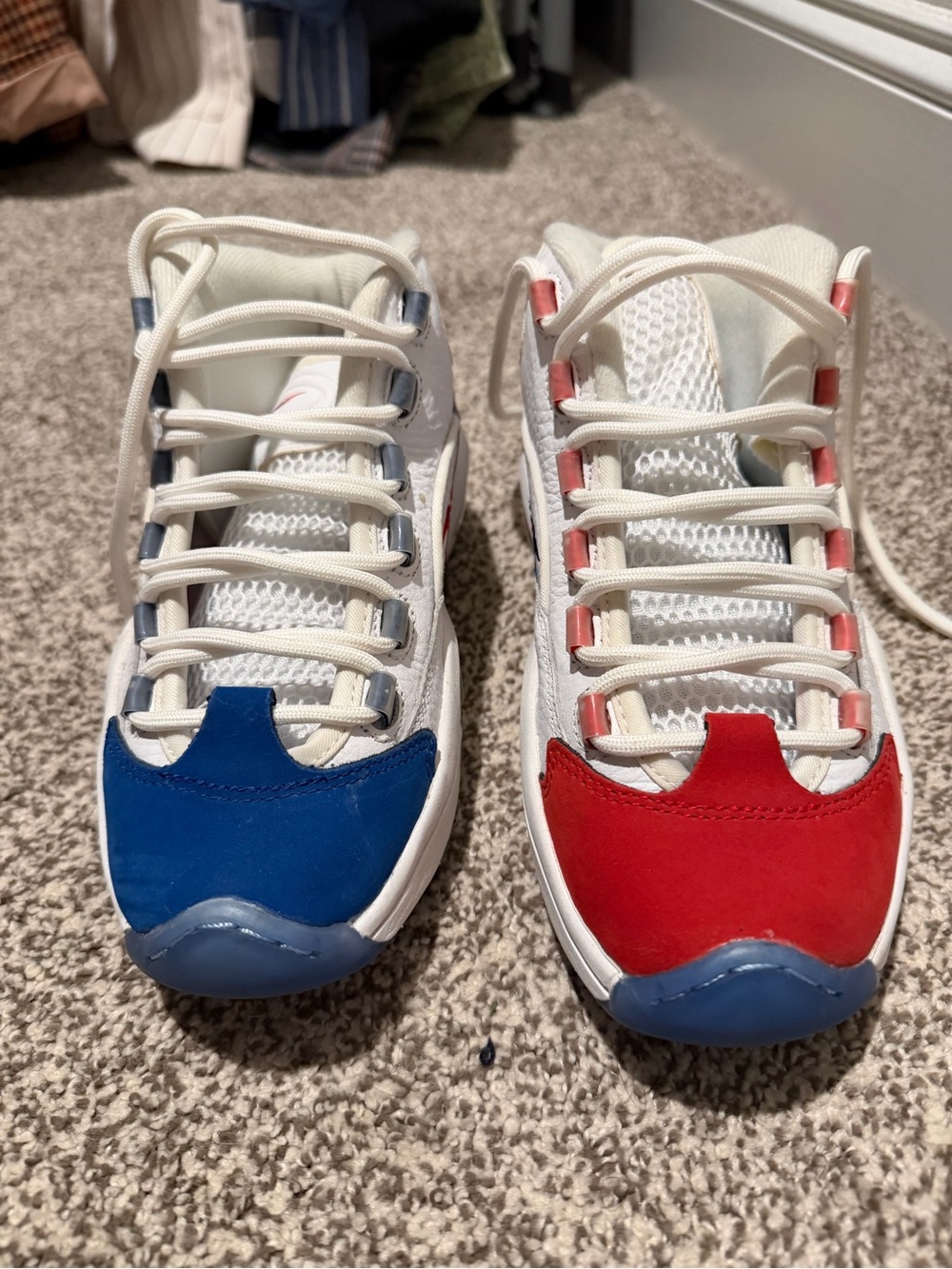 Reebok Kids White Sneakers with Red & Blue Toe Caps